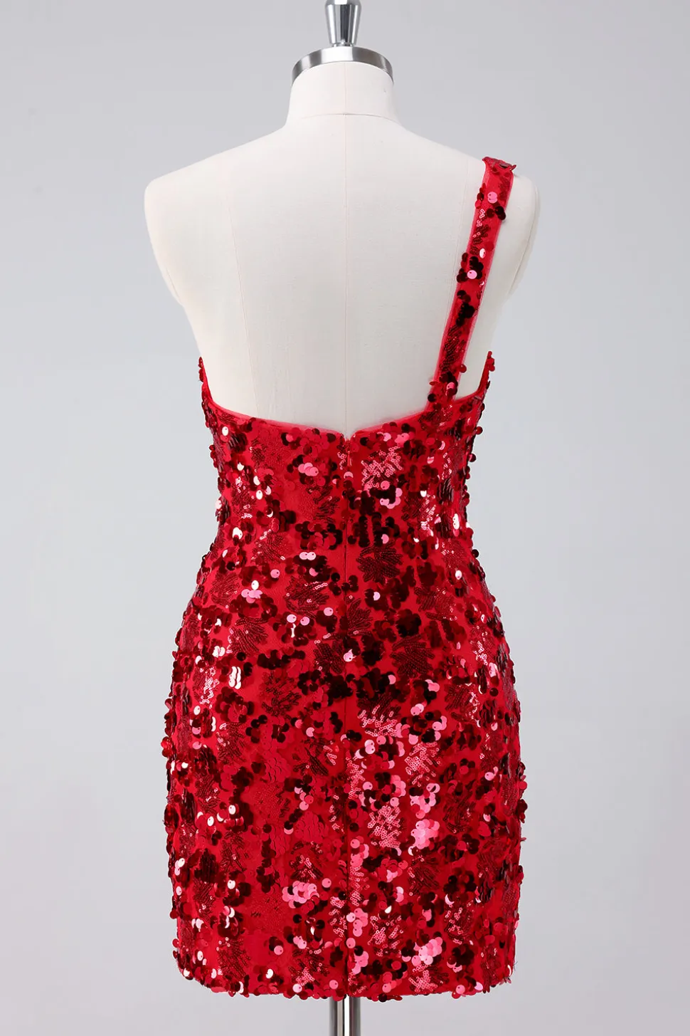 Sparkly Red One Shoulder Tight Short Homecoming Dress com lantejoulas