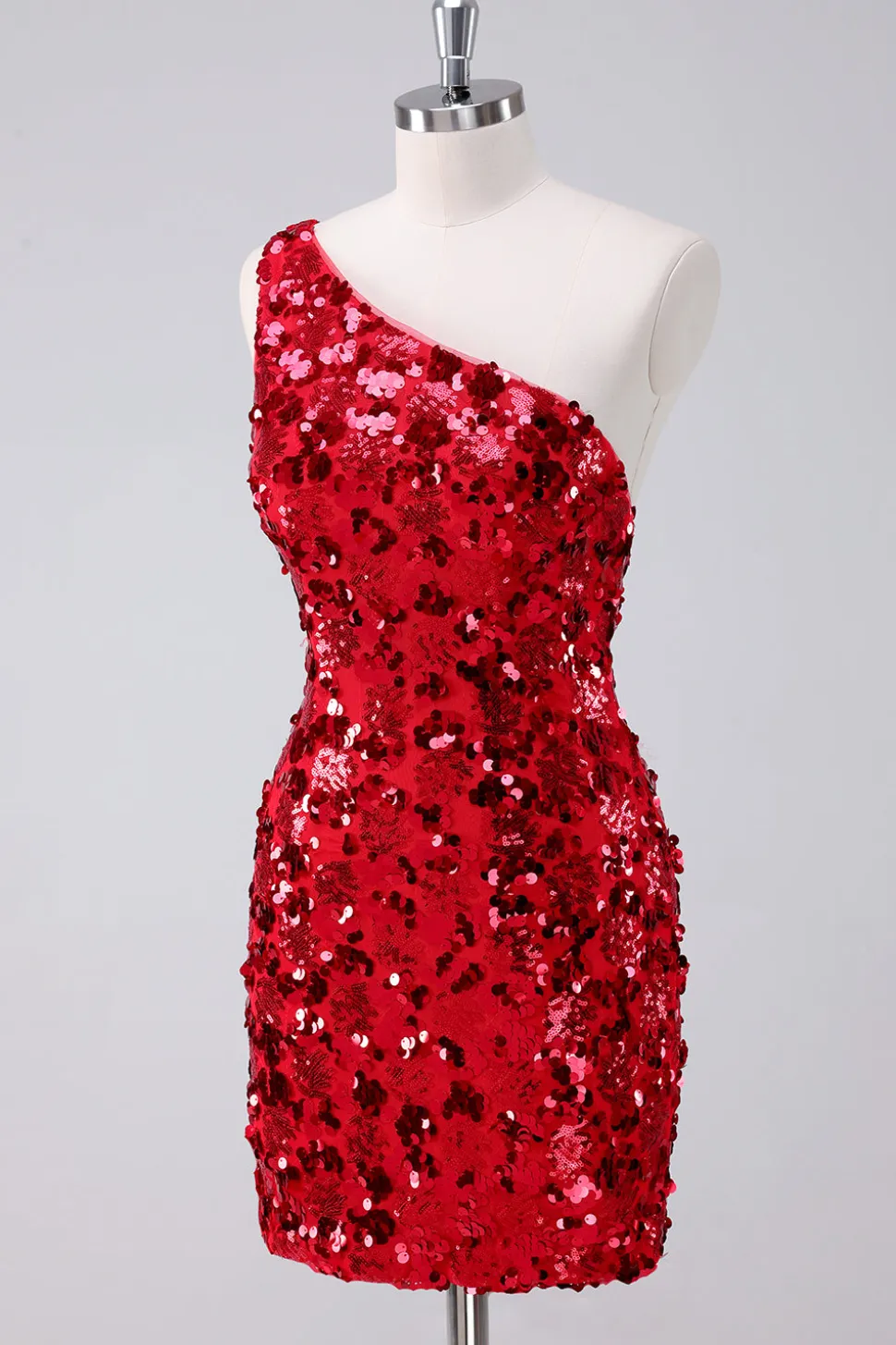 Sparkly Red One Shoulder Tight Short Homecoming Dress com lantejoulas