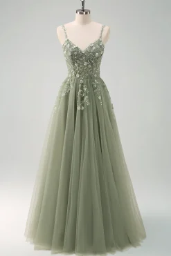 Sparkly roxo A-Line Appliqued Long Prom Dress com fenda