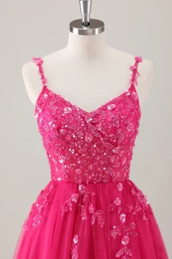 Sparkly roxo A-Line Appliqued Long Prom Dress com fenda