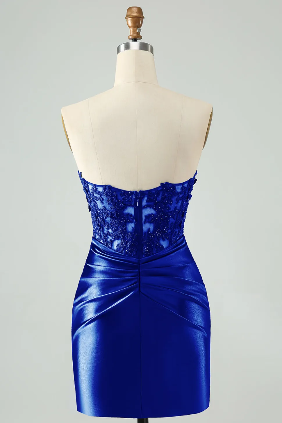Sparkly Royal Blue Bodycon Strapless Hollow out Homecoming Vestido com renda