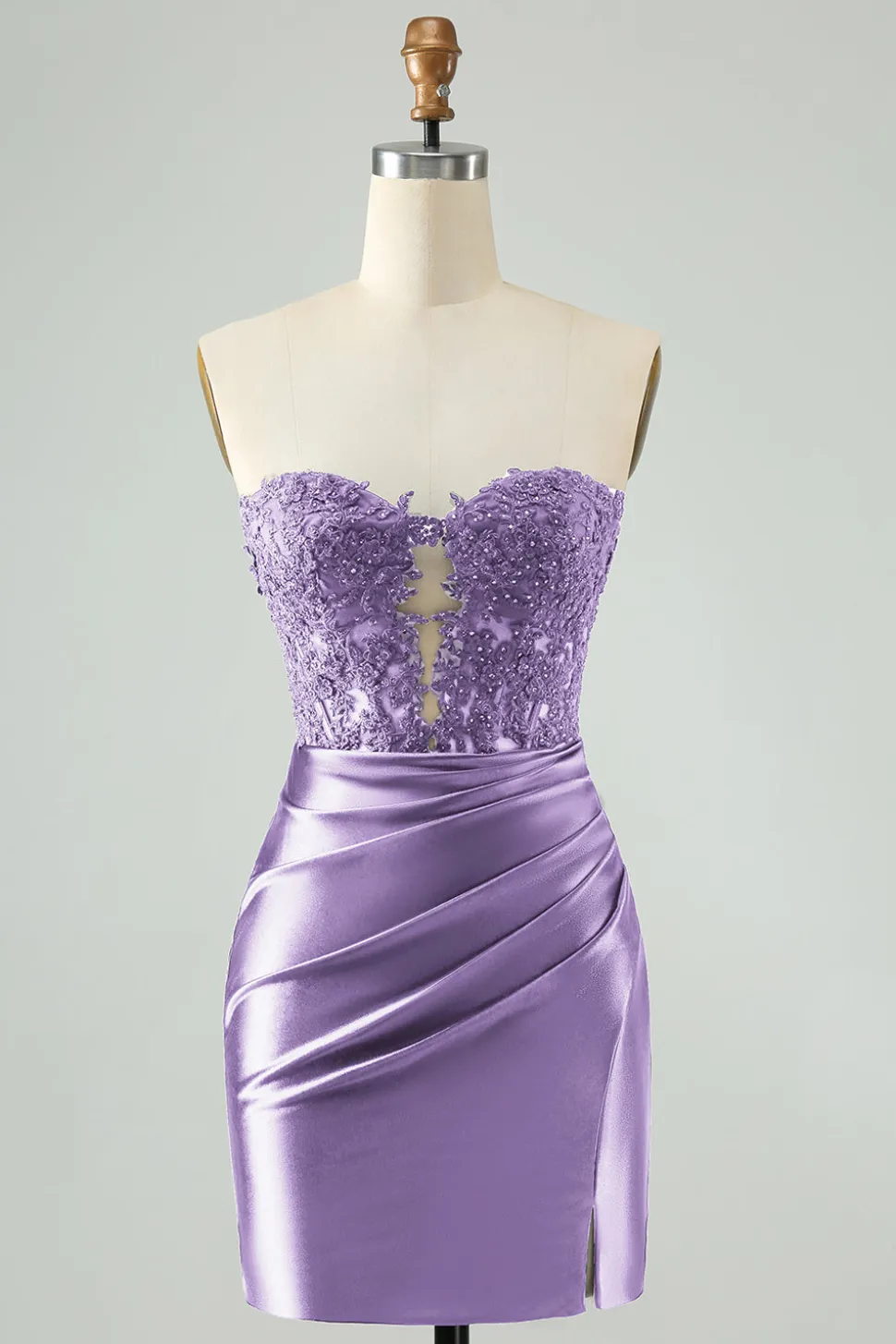 Sparkly Royal Blue Bodycon Strapless Hollow out Homecoming Vestido com renda