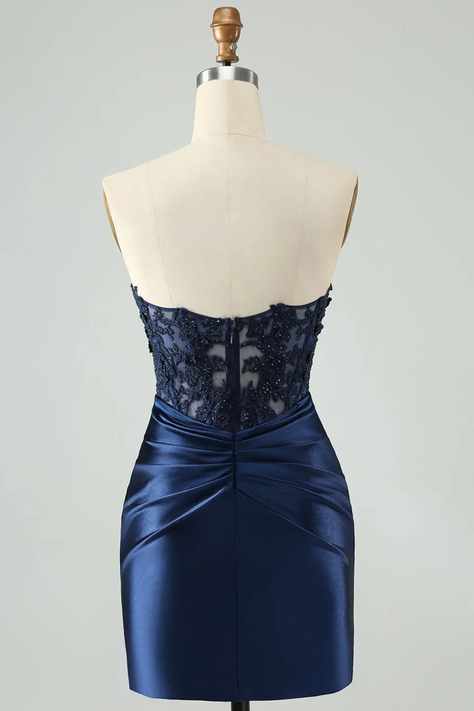 Sparkly Royal Blue Bodycon Strapless Hollow out Homecoming Vestido com renda