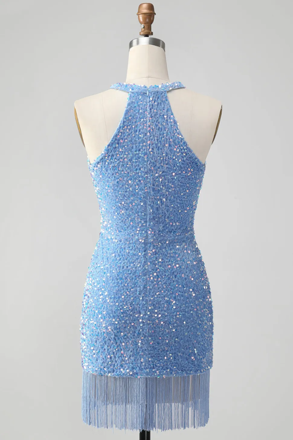 Sparkly Royal Blue Bodycon Halter Sequin Vestido Curto Homecoming com Tassel