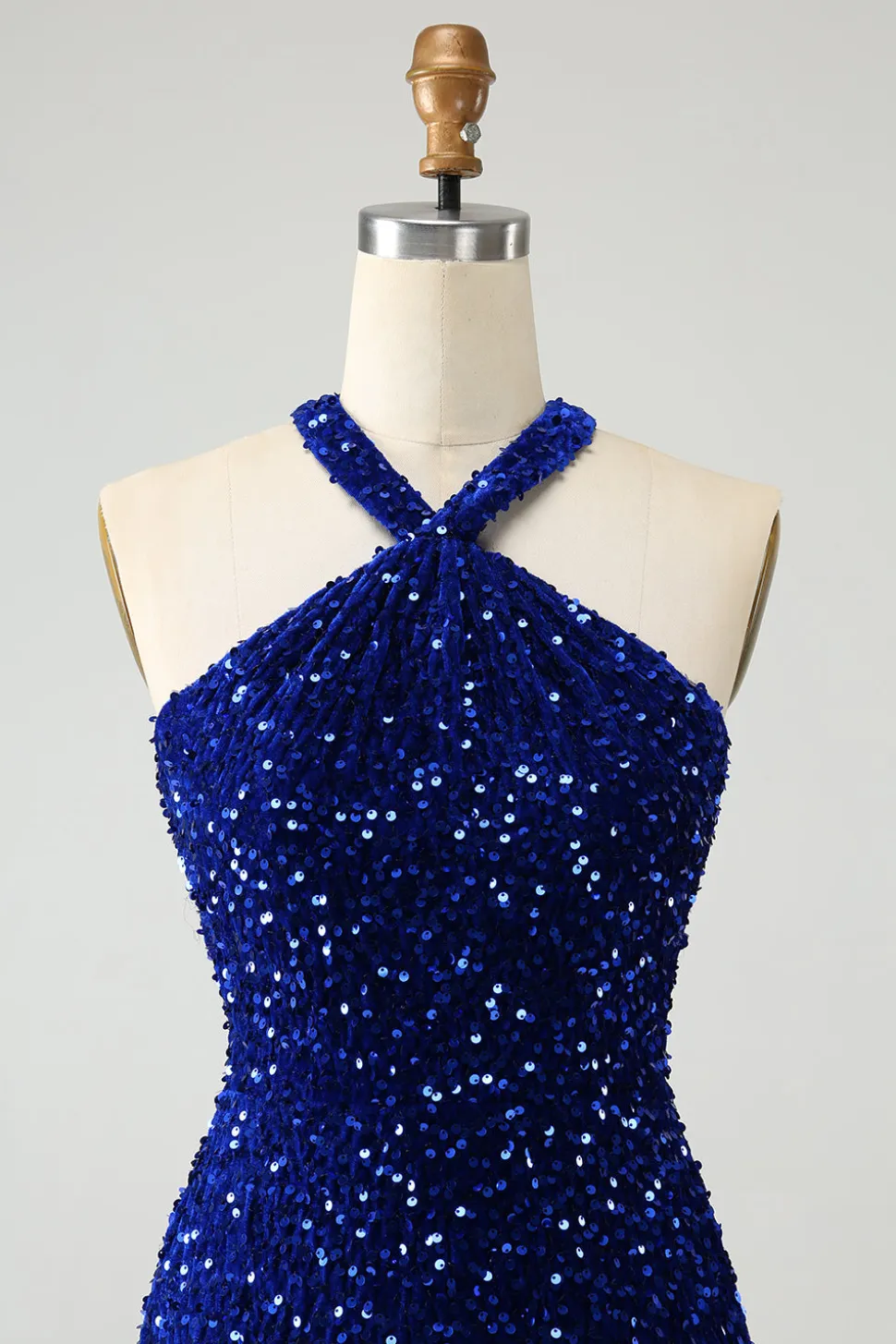 Sparkly Royal Blue Bodycon Halter Sequin Vestido Curto Homecoming com Tassel