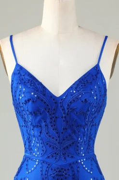 Sparkly Royal Blue Sequins Espaghetti Correias Apertado Curto Homecoming Dress