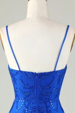 Sparkly Royal Blue Sequins Espaghetti Correias Apertado Curto Homecoming Dress