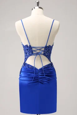 Sparkly Royal Blue Sequin Tight Short Homecoming Dress Com Renda Para Trás