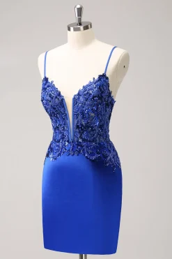 Sparkly Royal Blue Sequin Tight Short Homecoming Dress Com Renda Para Trás