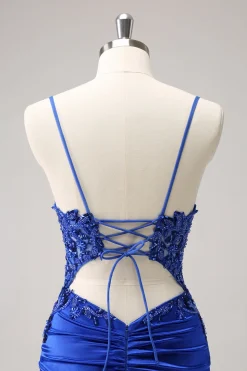 Sparkly Royal Blue Sequin Tight Short Homecoming Dress Com Renda Para Trás