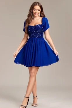 Sparkly Royal Blue Sequins Vestido Curto Homecoming