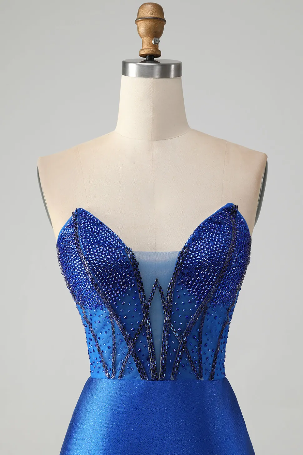 Sparkly Royal Blue Tight Strapless Vestido Curto Homecoming com Missangas