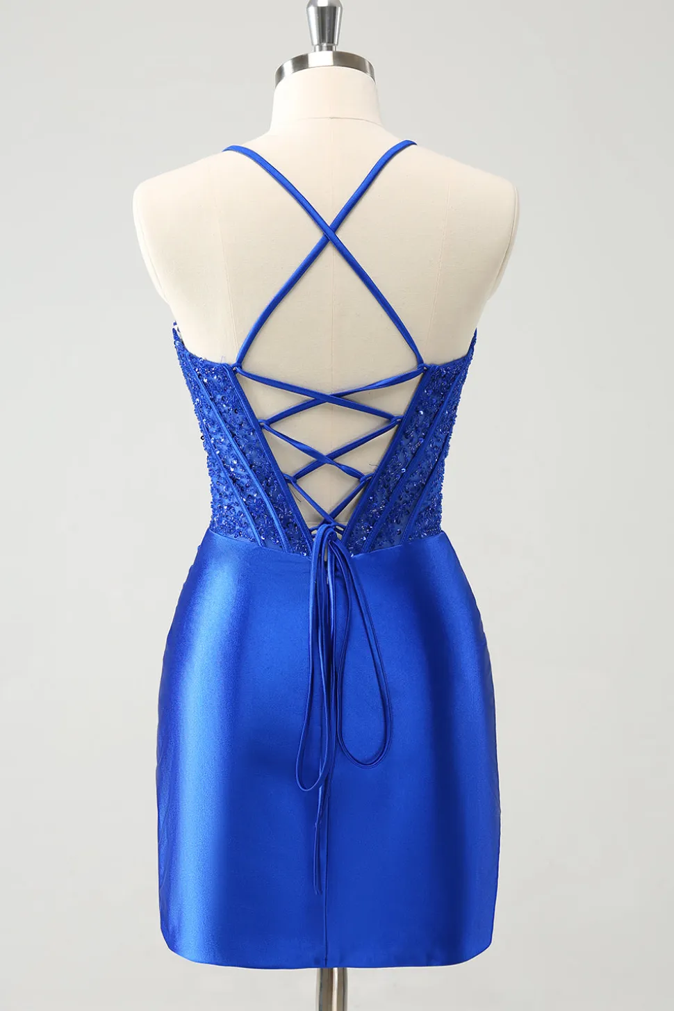 Sparkly Royal Blue Tight Corset Short Homecoming Dress com renda para trás