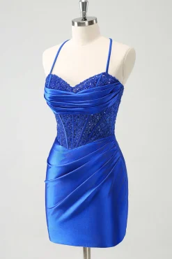 Sparkly Royal Blue Tight Corset Short Homecoming Dress com renda para trás