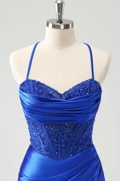 Sparkly Royal Blue Tight Corset Short Homecoming Dress com renda para trás