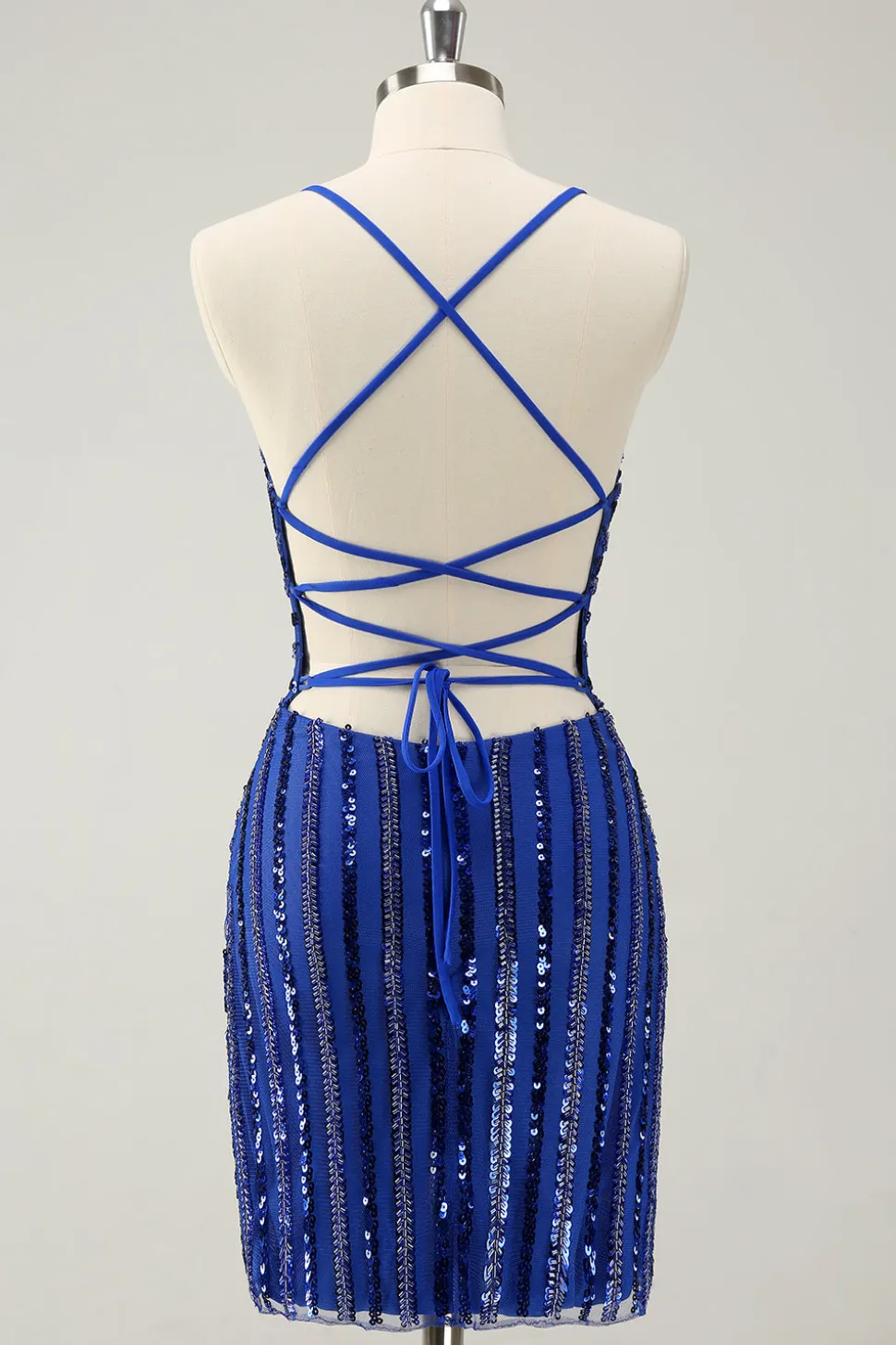 Sparkly Royal Blue Tight Sequined Spaghetti Correias Homecoming Vestido