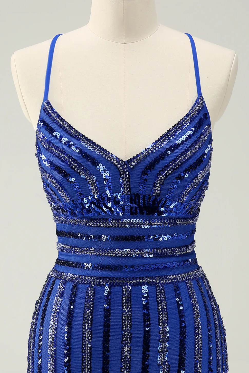 Sparkly Royal Blue Tight Sequined Spaghetti Correias Homecoming Vestido