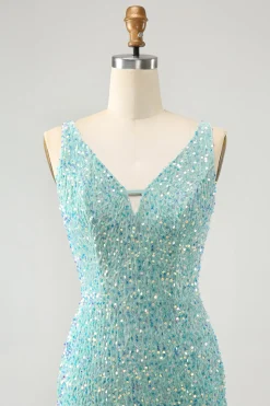 Sparkly Sage Bodycon V Pescoço Sequin Vestido Curto Homecoming com Tassel