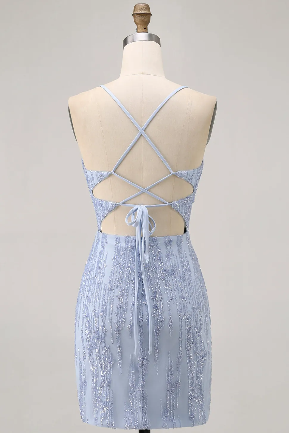 Sparkly Sequins Corset Cinza Azul Bodycon Vestido Curto Homecoming