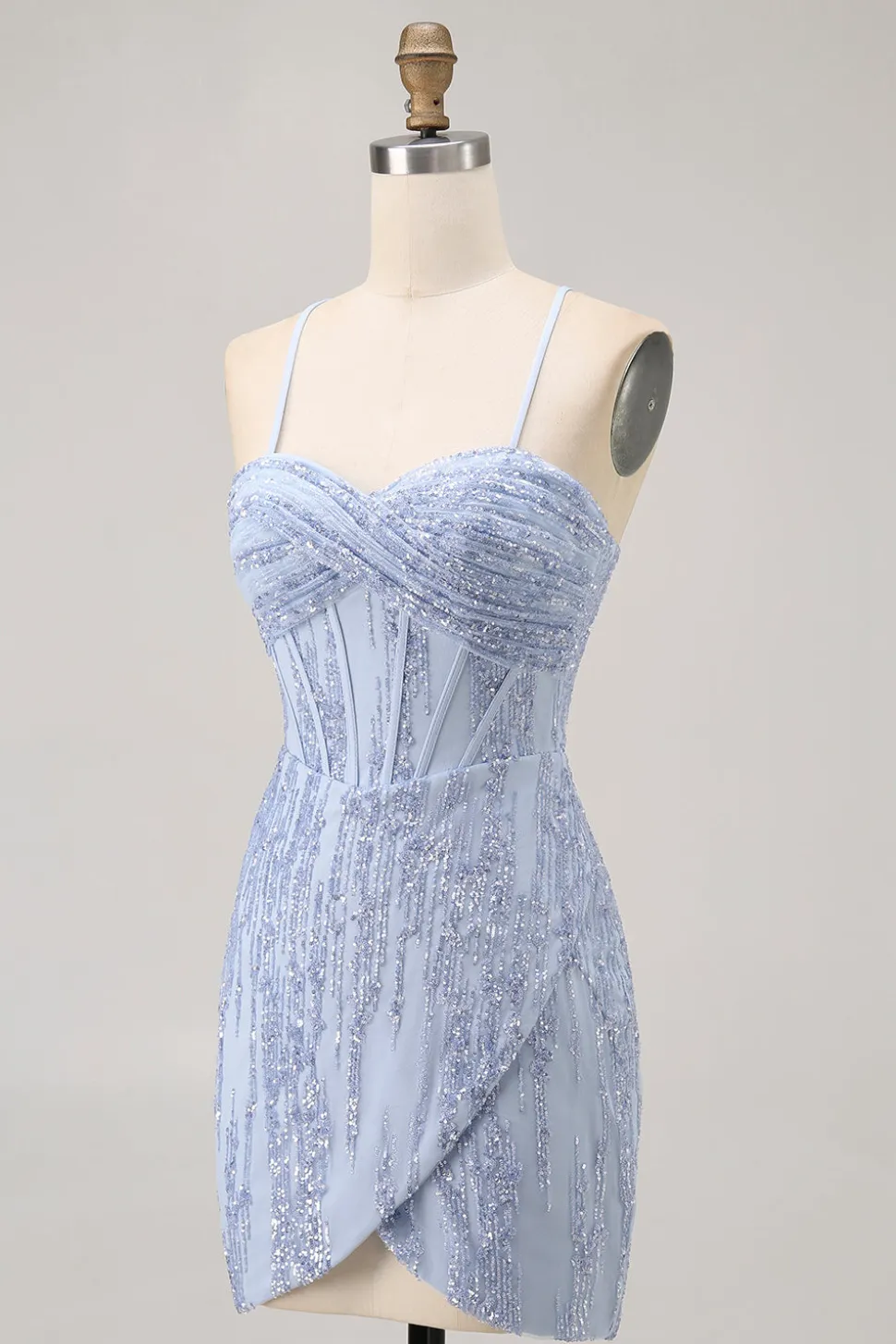 Sparkly Sequins Corset Cinza Azul Bodycon Vestido Curto Homecoming