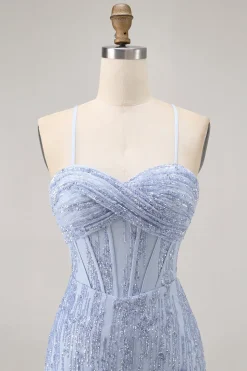 Sparkly Sequins Corset Cinza Azul Bodycon Vestido Curto Homecoming