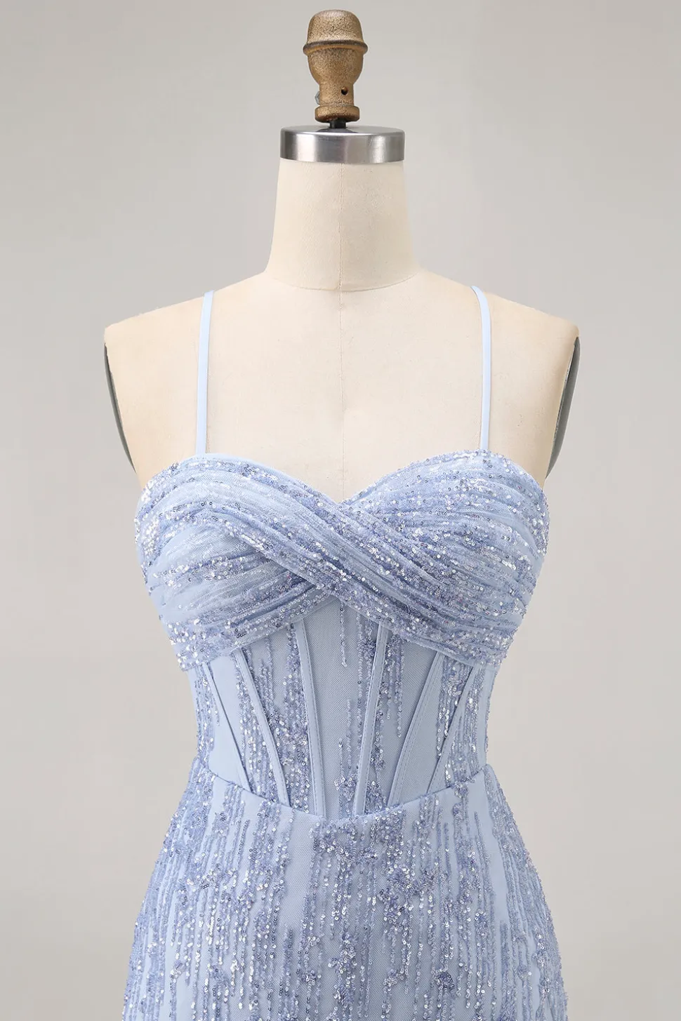 Sparkly Sequins Corset Cinza Azul Bodycon Vestido Curto Homecoming