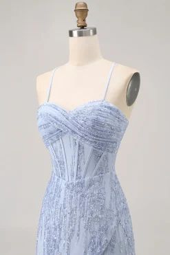 Sparkly Sequins Corset Cinza Azul Bodycon Vestido Curto Homecoming