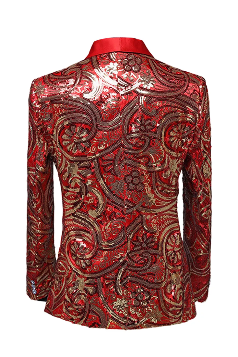 Sparkly Sequins Masculino Xale Vermelho Lapela Prom Blazer