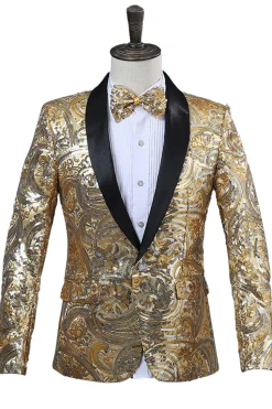 Sparkly Sequins Masculino Xale Vermelho Lapela Prom Blazer