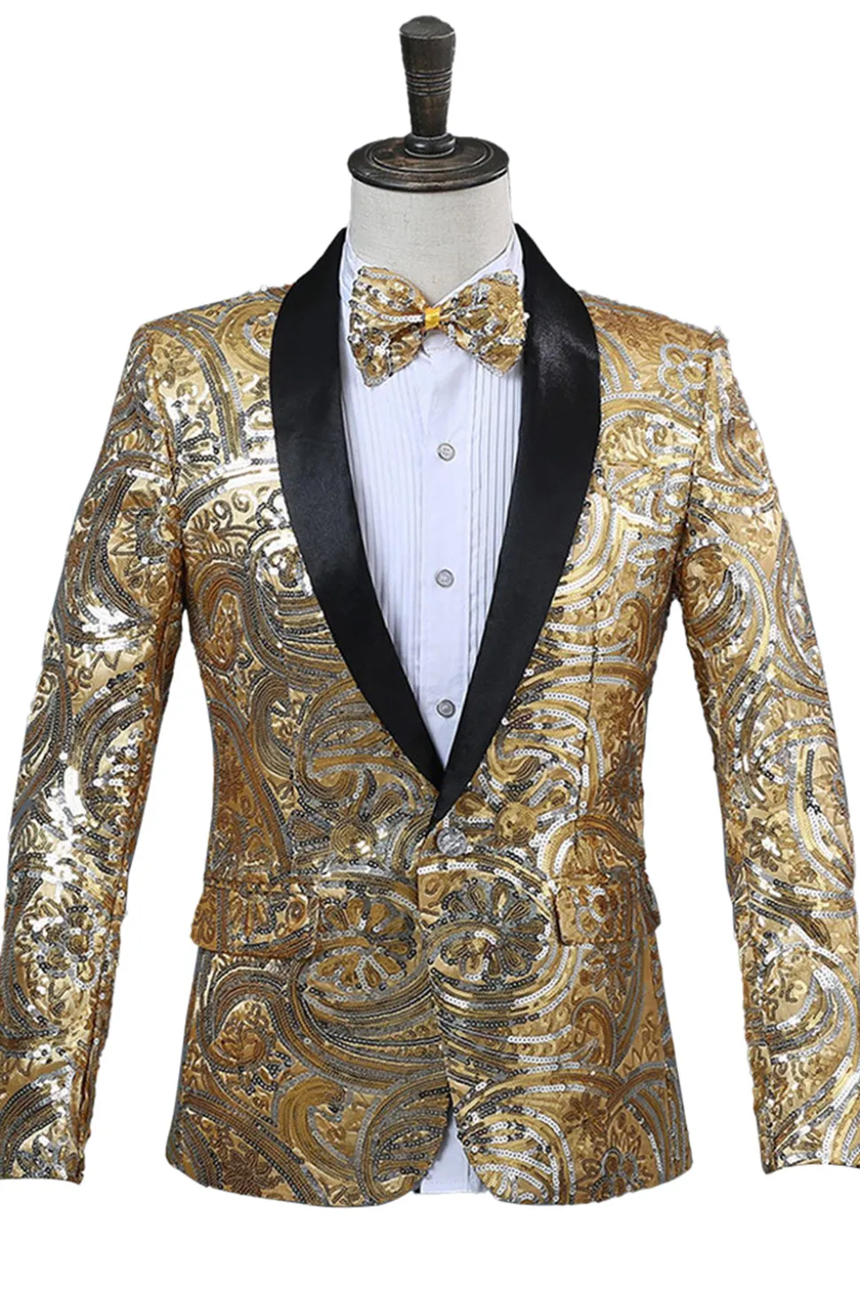Sparkly Sequins Masculino Xale Vermelho Lapela Prom Blazer