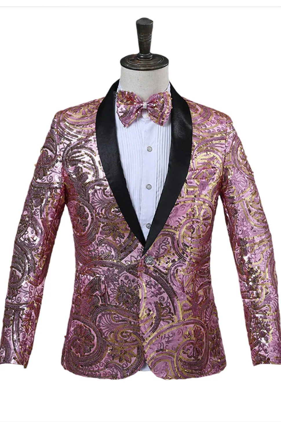 Sparkly Sequins Masculino Xale Vermelho Lapela Prom Blazer