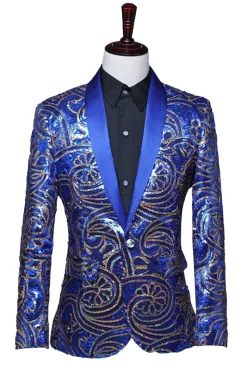 Sparkly Sequins Masculino Xale Vermelho Lapela Prom Blazer