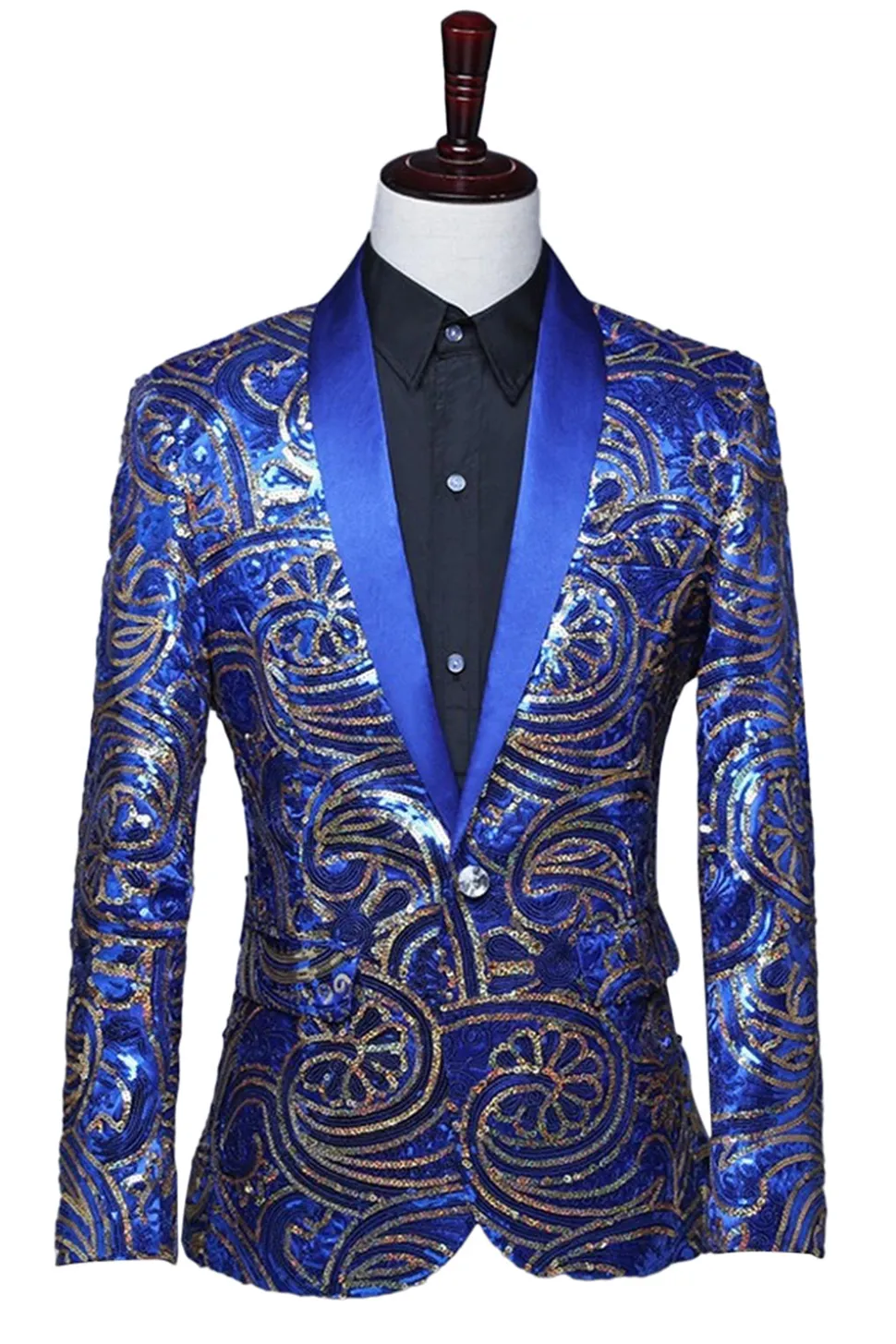 Sparkly Sequins Masculino Xale Vermelho Lapela Prom Blazer