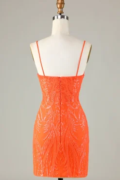 Sparkly Sequins Tight Orange Homecoming Vestido