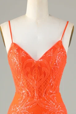 Sparkly Sequins Tight Orange Homecoming Vestido