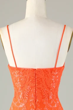 Sparkly Sequins Tight Orange Homecoming Vestido