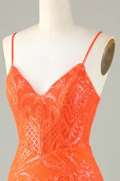 Sparkly Sequins Tight Orange Homecoming Vestido