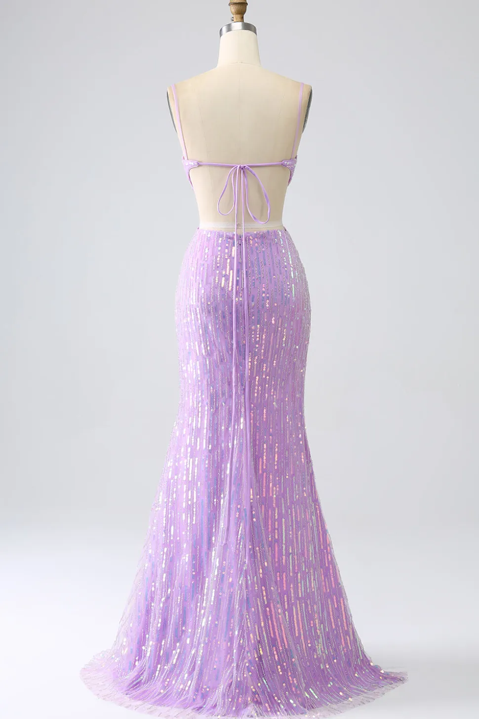 Sparkly Sereia Esparguete Correias Sequins Prom Dress com Fenda