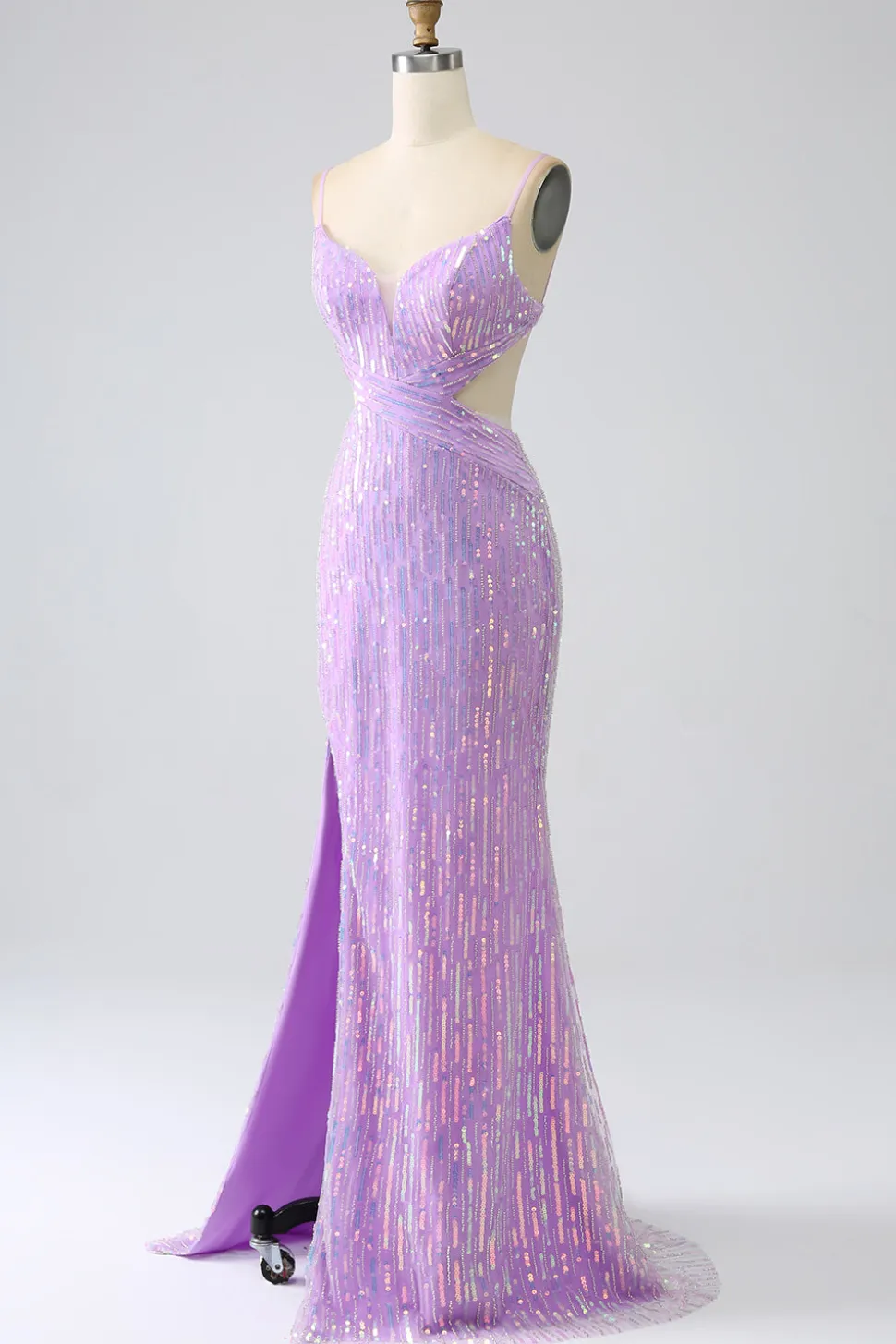 Sparkly Sereia Esparguete Correias Sequins Prom Dress com Fenda