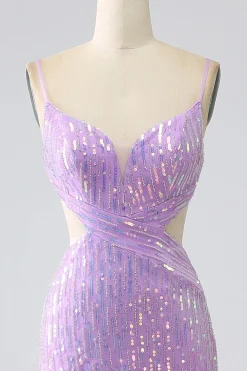 Sparkly Sereia Esparguete Correias Sequins Prom Dress com Fenda