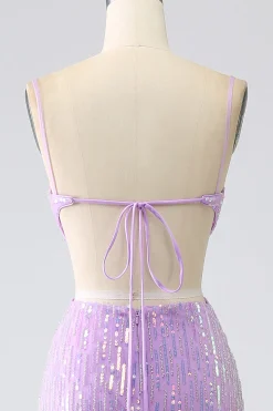Sparkly Sereia Esparguete Correias Sequins Prom Dress com Fenda