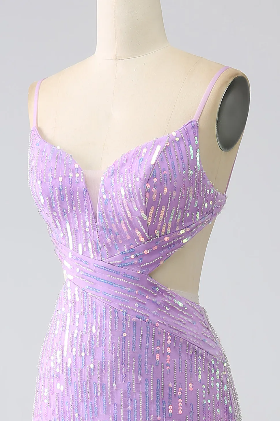 Sparkly Sereia Esparguete Correias Sequins Prom Dress com Fenda