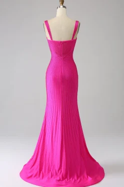 Sparkly Sereia Hot Pink Prom Dress com Hollow-out