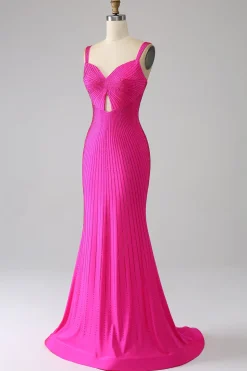 Sparkly Sereia Hot Pink Prom Dress com Hollow-out