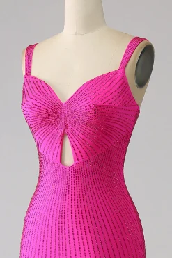 Sparkly Sereia Hot Pink Prom Dress com Hollow-out