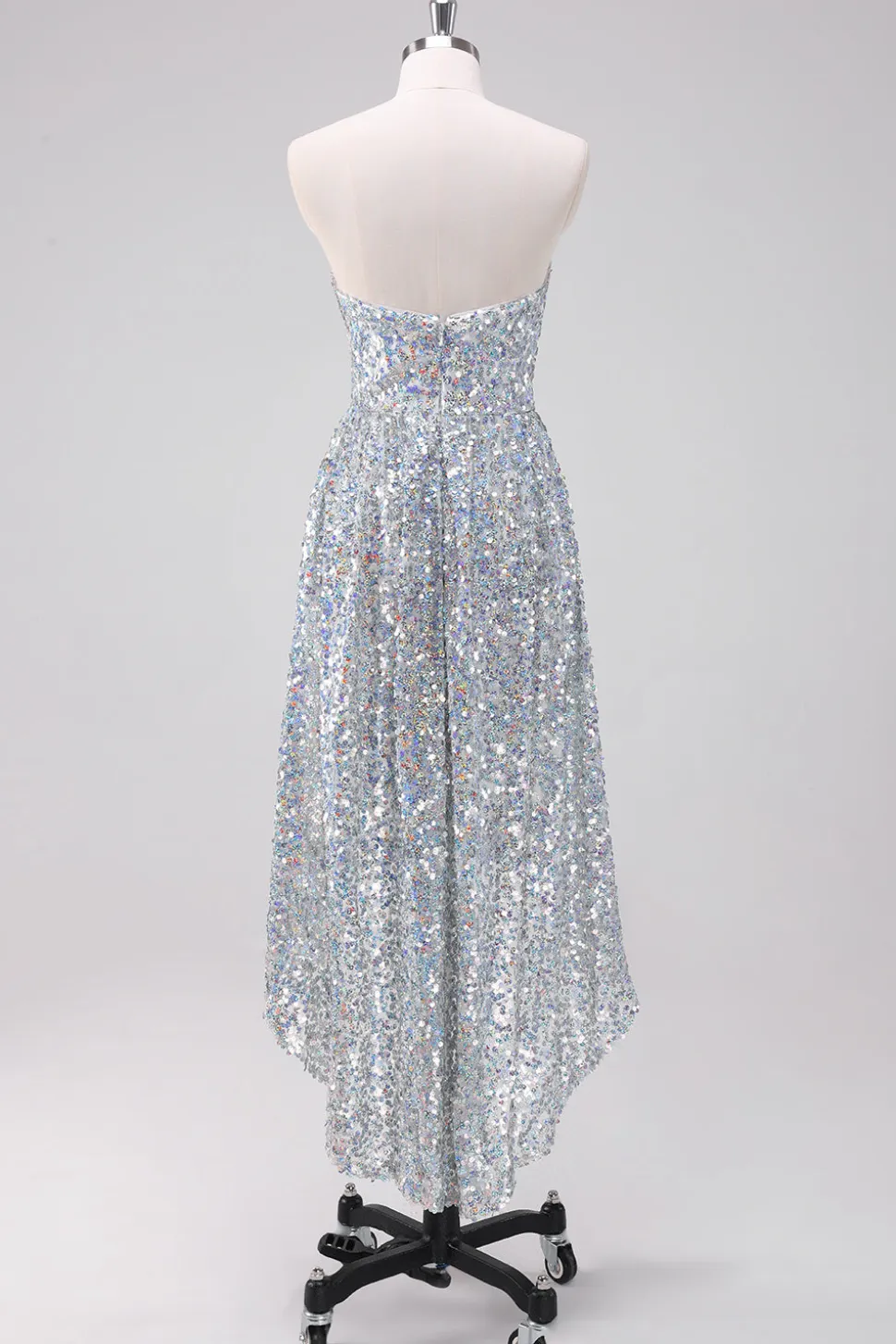 Sparkly Silver Sweetheart Vestido Curto Homecoming Assimétrico com Sequins