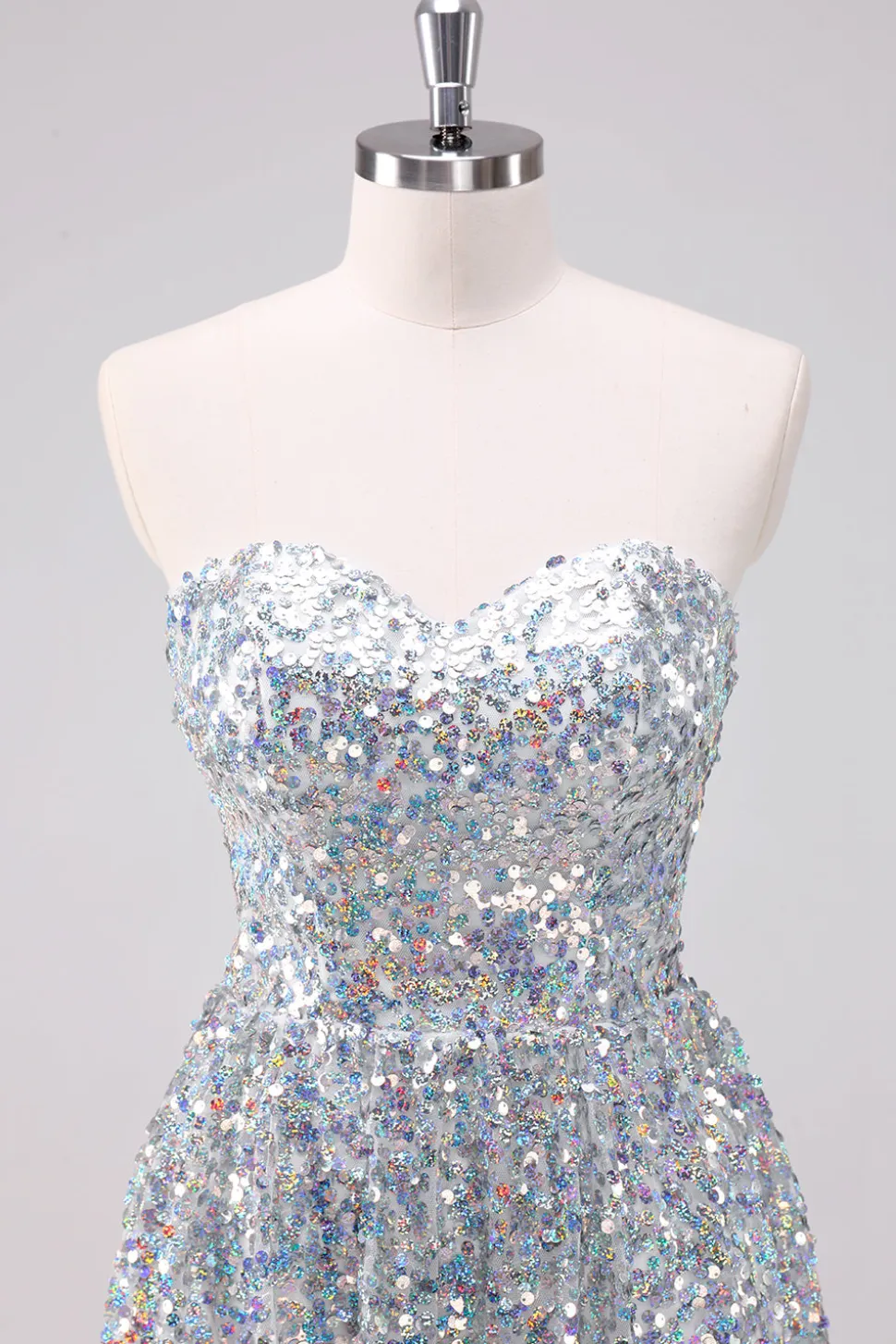 Sparkly Silver Sweetheart Vestido Curto Homecoming Assimétrico com Sequins