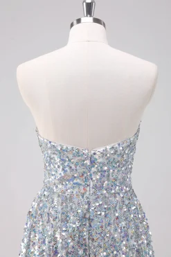 Sparkly Silver Sweetheart Vestido Curto Homecoming Assimétrico com Sequins