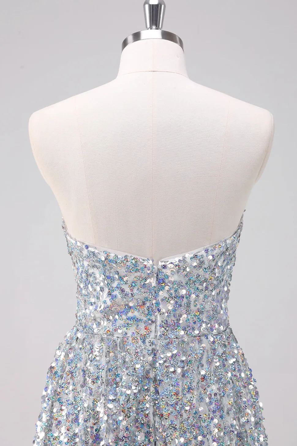 Sparkly Silver Sweetheart Vestido Curto Homecoming Assimétrico com Sequins