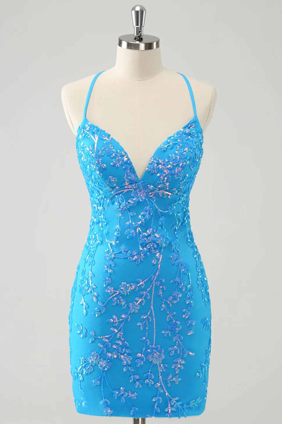 Sparkly Sky Blue Tight Short Homecoming Dress com renda-up para trás